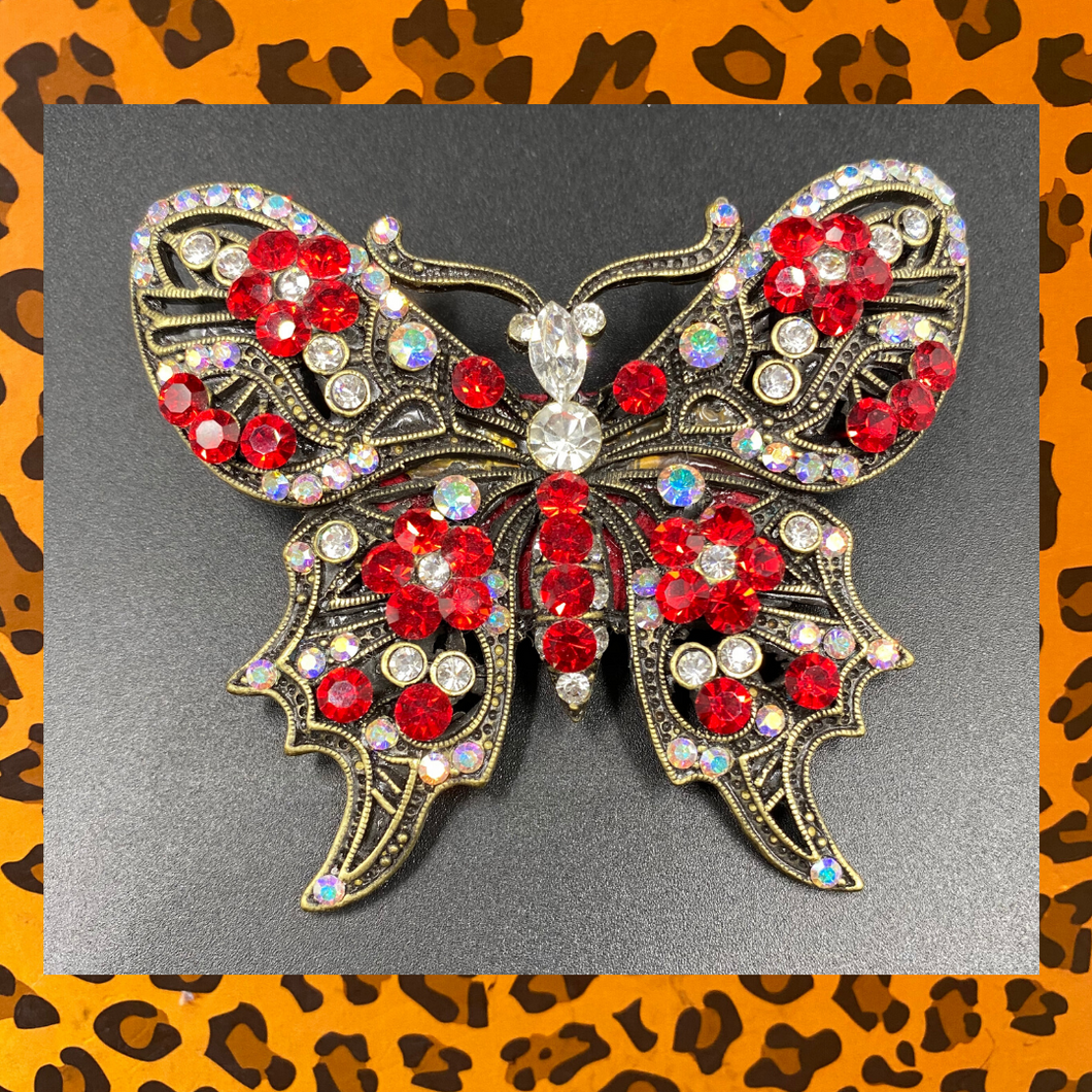 Crystal & Brass Butterfly Pin